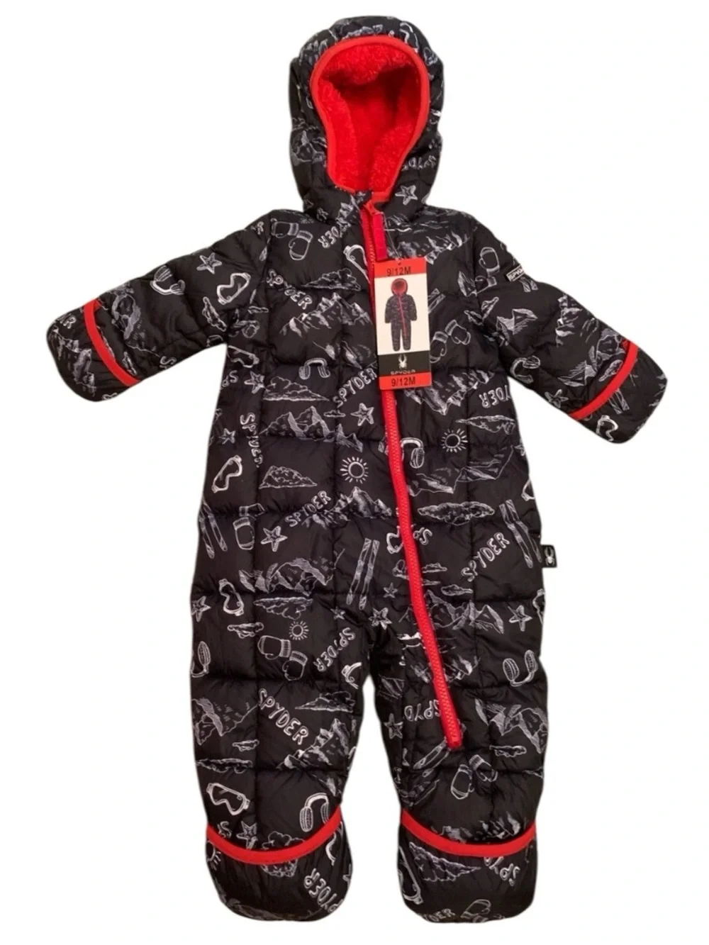 Spyder Snowsuit Snow Suit Black White Red Faux Fur Lined 9-12 Months Mittens New